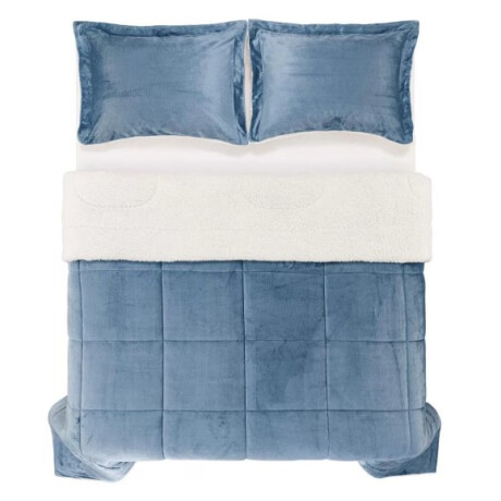 Acolchado Terciopelo y Corderito KARSTEN c/porta Almohada 2 PLAZA Sonata Azul