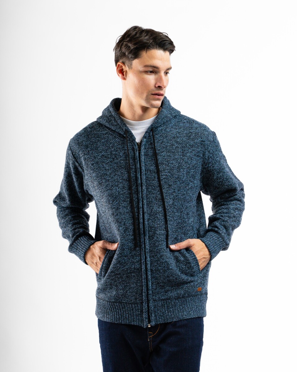 Campera de Punto con Corderito y Capucha - Azul 