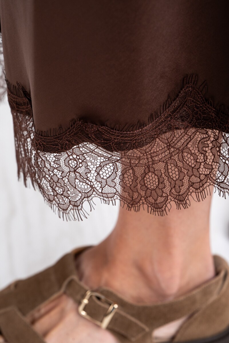 Falda Midi Satinada Chocolate