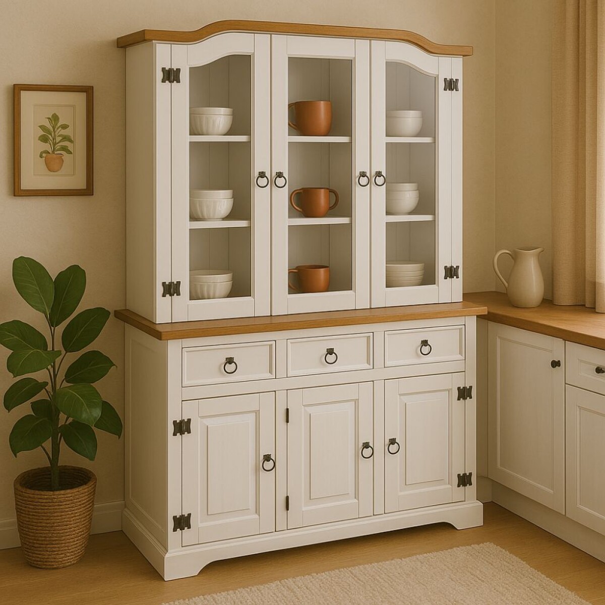 Modular cristalero 6P+3C Linea Naturale - Blanco/Roble 