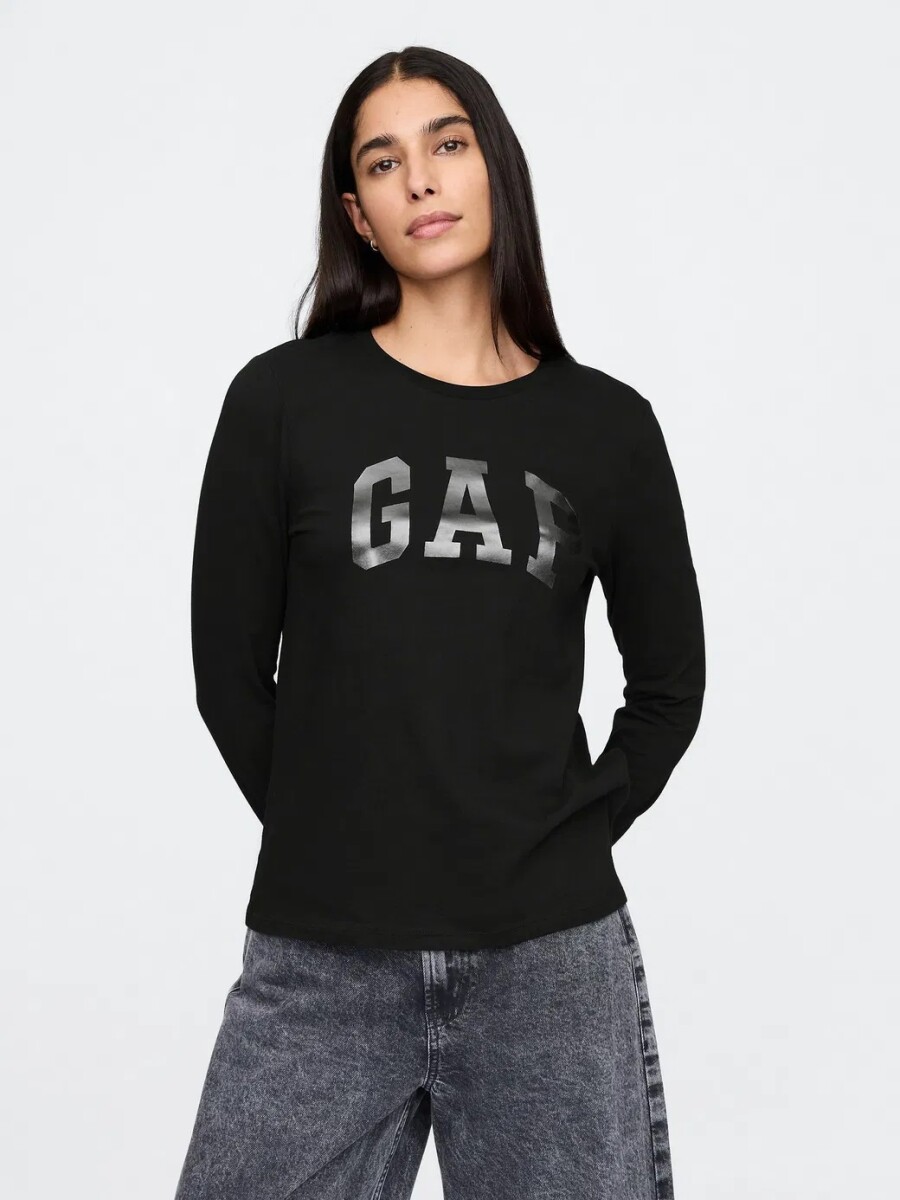 Remera Logo Gap Manga Larga Mujer - True Black 