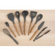 Kit Set Utensilios Para Cocina Madera Y Goma Gris