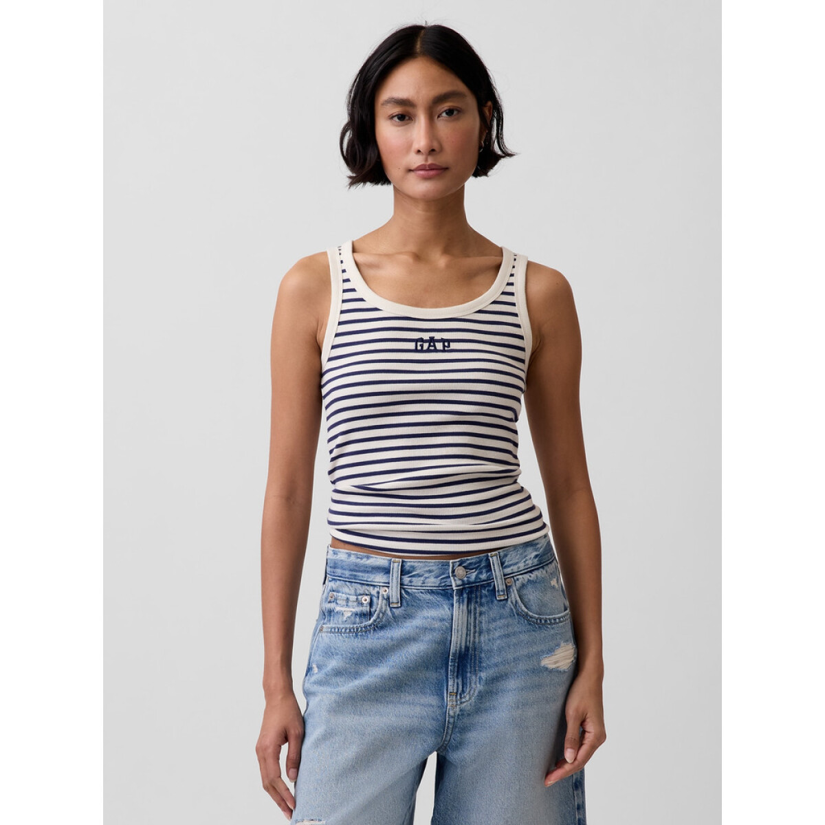 FRCH SL COTTON 2X2 LOGO TANK - WHITE NAVY STRIPE 