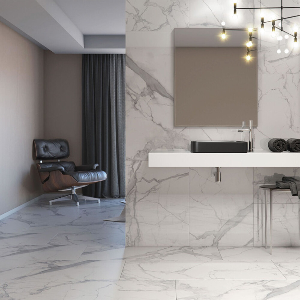 PORCELANATO STATUARIO CLASSICO ESMALTADO ACETINADO "A" 60X120 CM Porcelanato Statuario Classico Esmaltado Acetinado "a" 60x120 Cm