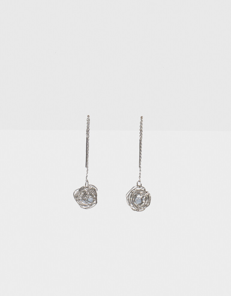 Aros Colgantes Largos Metal Aros Colgantes Esfera - Plateado Rodio