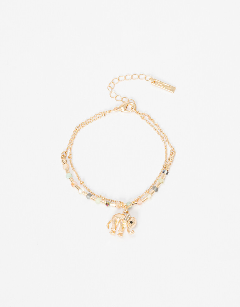 Pulseras Flexibles Lucky charm Pulsera Beads Y Elefante Lucky - Dorado