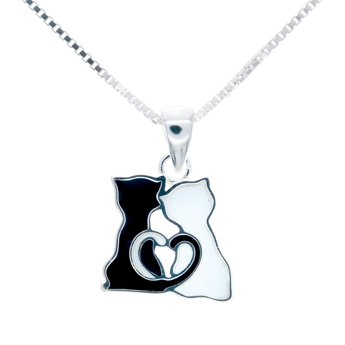 Conjunto de dije y cadena de plata 925 con esmalte, GATITOS. 