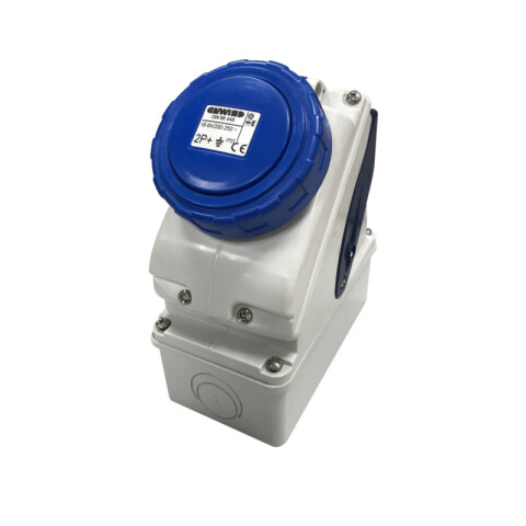 Tomacorriente con interruptor 2P+T 16A 6HS 220V azul IP55 GG6448
