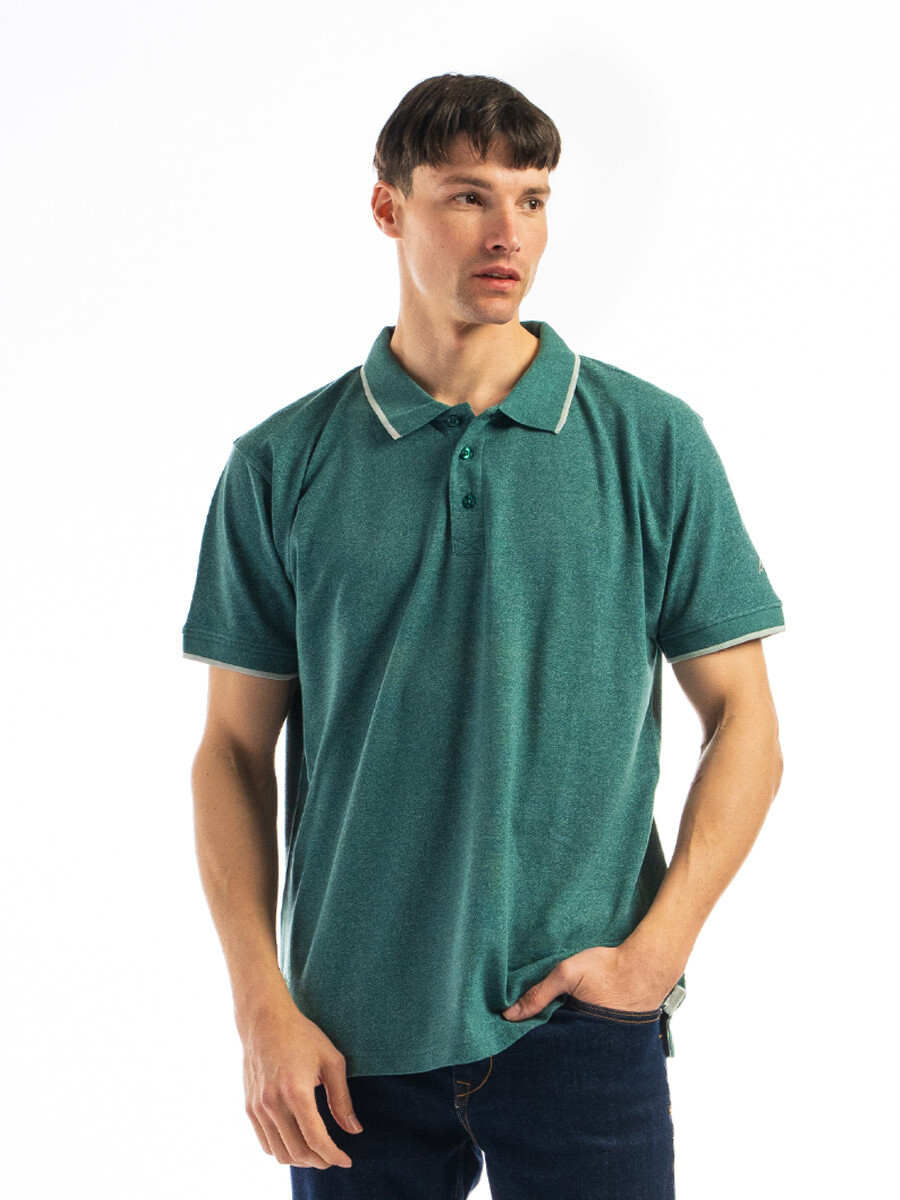 Remera Polo Algodón - Pino Melange/Gris Claro 