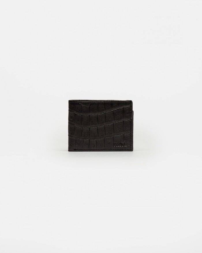 Billetera De Hombre Bernard En Cuero Grabado Croco Negro