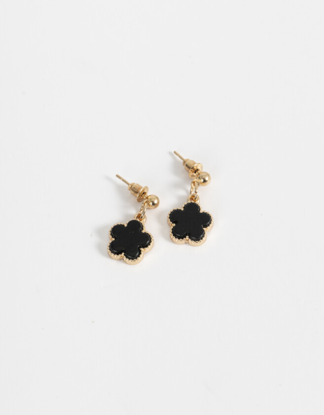 Aros Colgantes Cortos Esmaltado Aros Colgantes Flor Lucky - Dorado