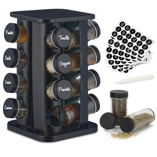 Especiero Giratorio 16 Frascos Vidrio Para Condimentos Cocina Acero Inoxidable Imback Negro Especiero Giratorio 16 Frascos Vidrio Para Condimentos Cocina Acero Inoxidable Imback Negro