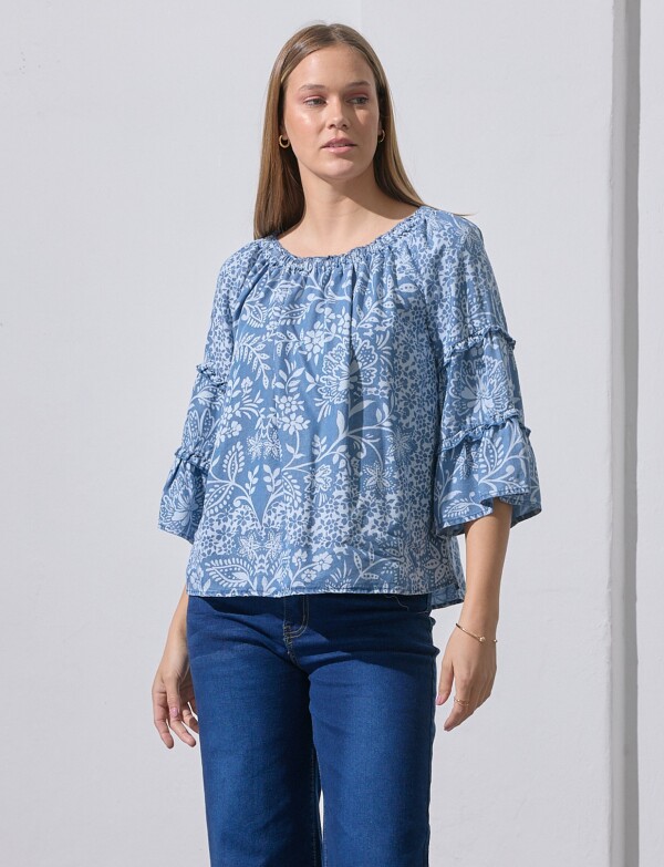 Blusa Lyocell Detalle Frunces AZUL/MULTI
