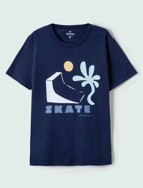 CAMISETA DE NIÑO MANGA CORTA ESTAMPADA AZUL