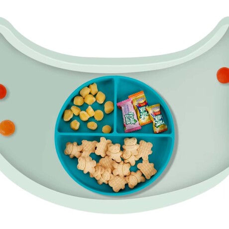 Set de Comida Bebé con Babero Plato Bowl Cuchara en Silicona Gris