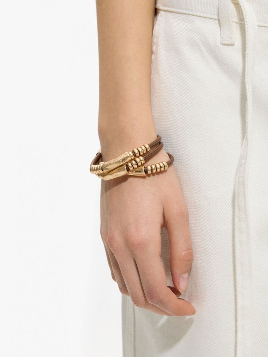 Multipulsera De Cordones Con Segmentos Tubulares marron