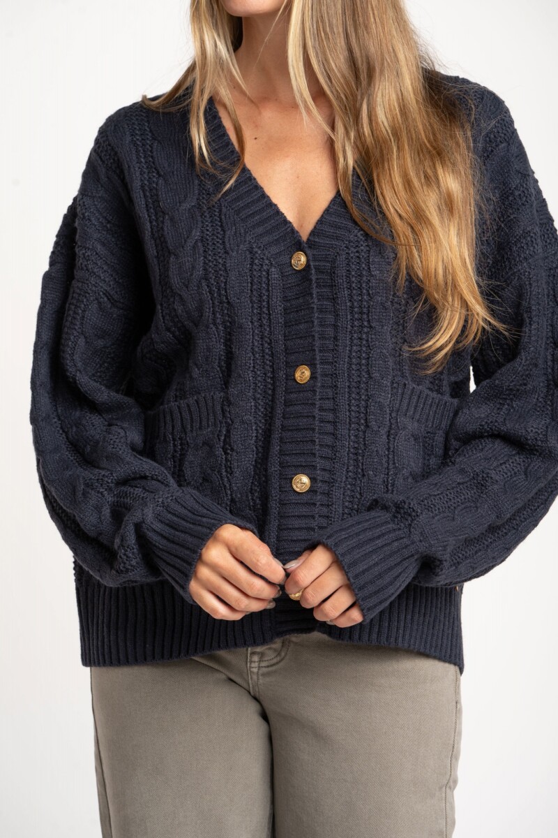 Cardigan Texturado Lana Azul Oscuro