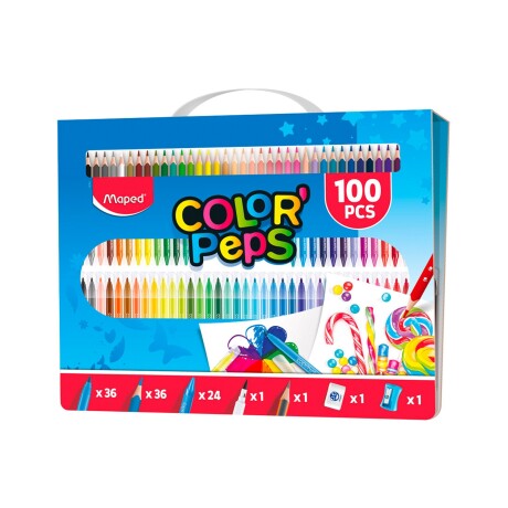 Maletín artístico Maped Color Peps 100 piezas lápices crayones goma sacapuntas Maletín artístico Maped Color Peps 100 piezas lápices crayones goma sacapuntas