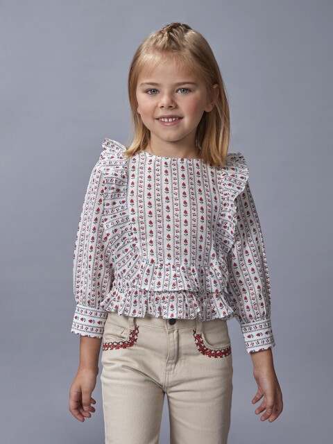 Blusa Con Volantes Rojo