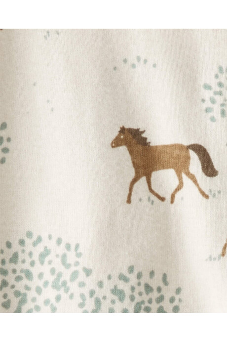 Pijama uno pieza de algodón orgánico, con pie, diseño caballos Sin color