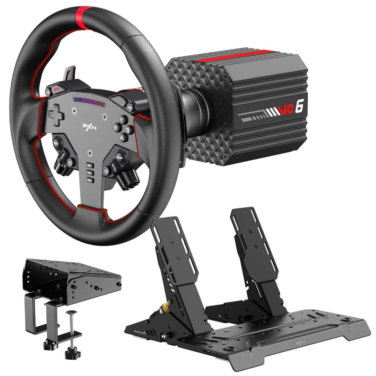 Volante Pedales Soporte Pxn Vd6 Bundle Gamer - BUNDLE PXN VD6 VOLANTE + FRENO + MONTURA 