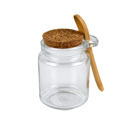 Botella de vidrio con tapa de corcho y cuchara 250ml Botella de vidrio con tapa de corcho y cuchara 250ml