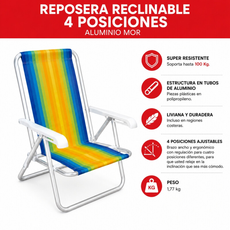 Set x2 Silla reclinable 4 posiciones aluminio AMARILLO