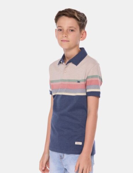 REMERA POLO RAYADA DE ALGODÓN Azul