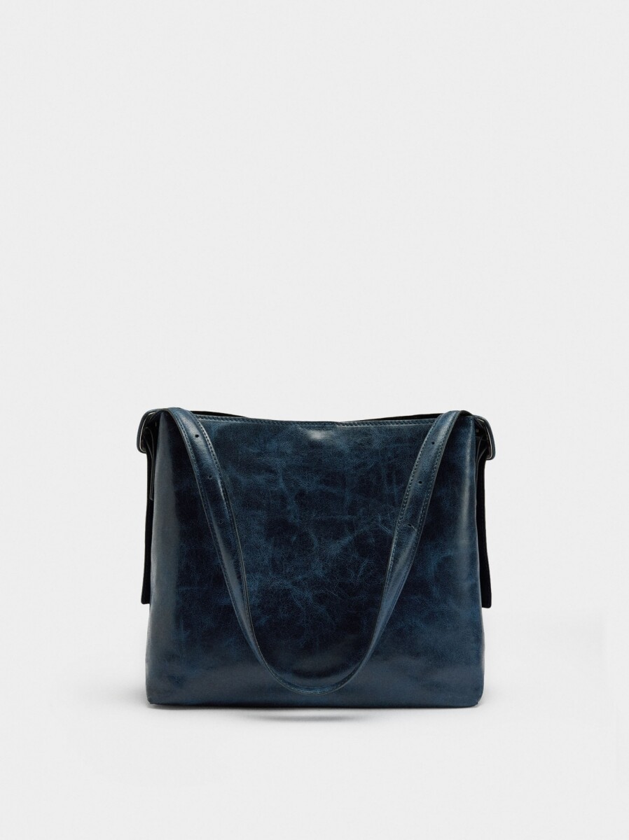 Bolso De Hombro Efecto Craquelado - azul-marino 