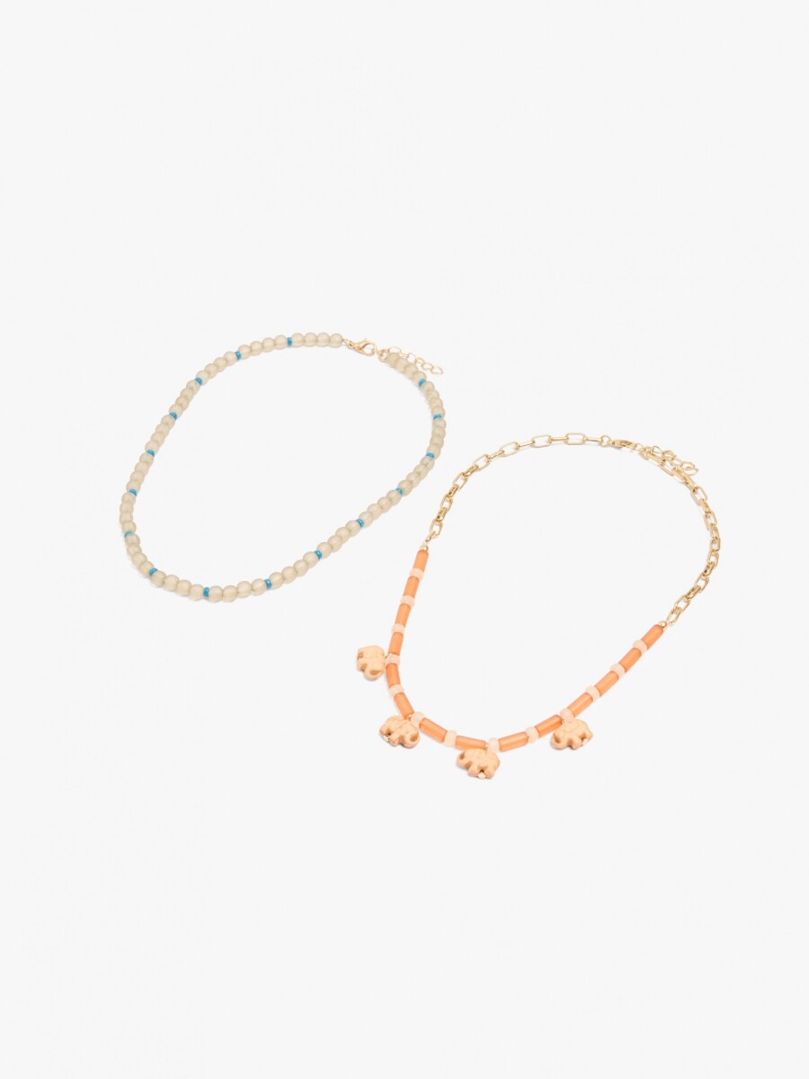 Set De Collares Cuentas Y Elefantes multicolor