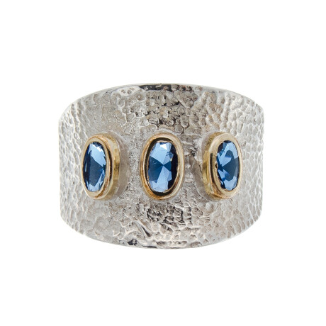 Anillo de plata 925, double en oro 18 ktes y circonias. Anillo de plata 925, double en oro 18 ktes y circonias.