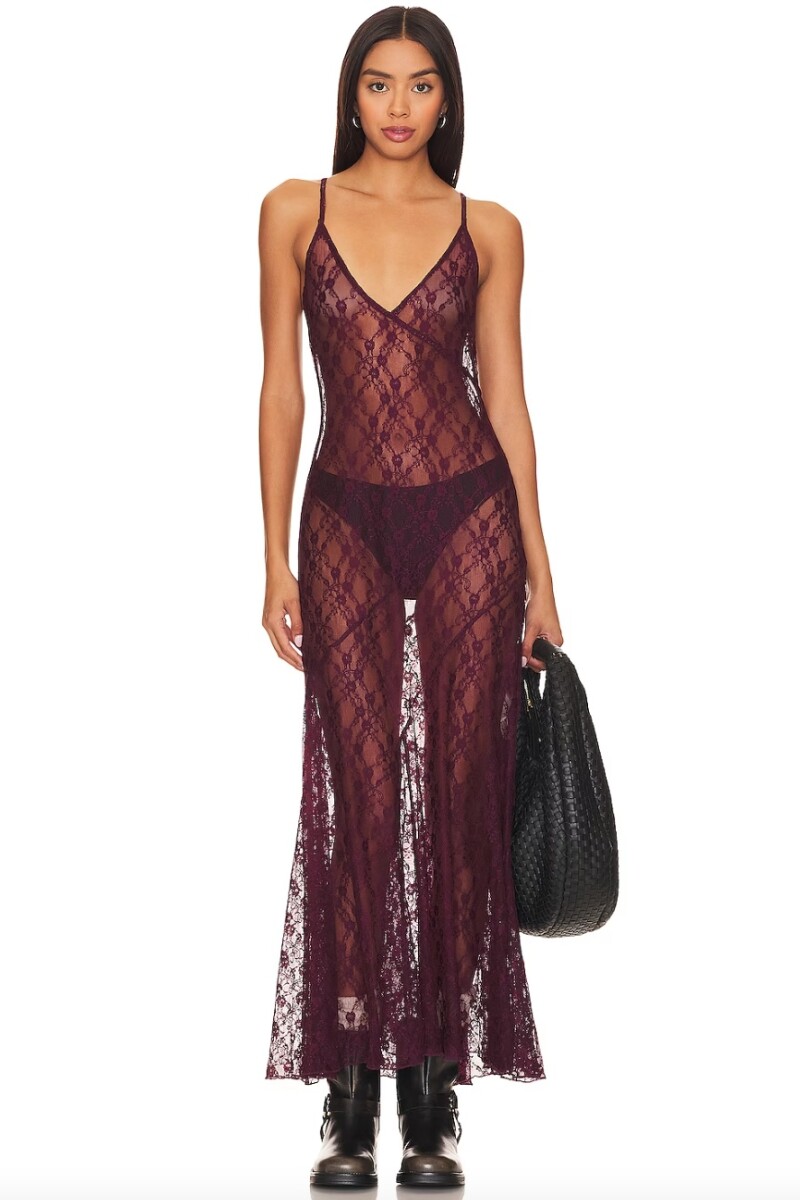 A LITTLE LACE MAXI SLIP Bordo