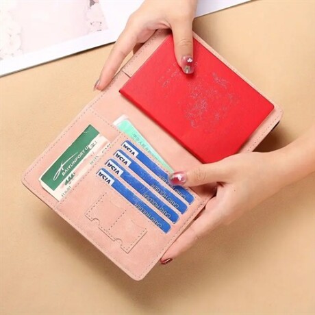 Porta pasaporte y tarjetas plegable Rosado