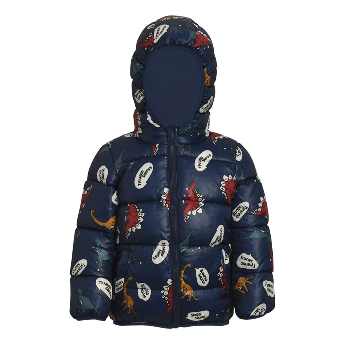 Campera Infantil Acolchonada de Abrigo en Nylon con Capucha - Azul Dinosaurios 