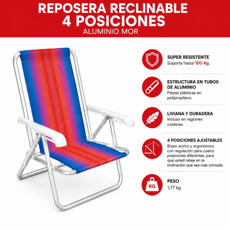 Silla reclinable 4 posiciones aluminio NARANJA/AZUL