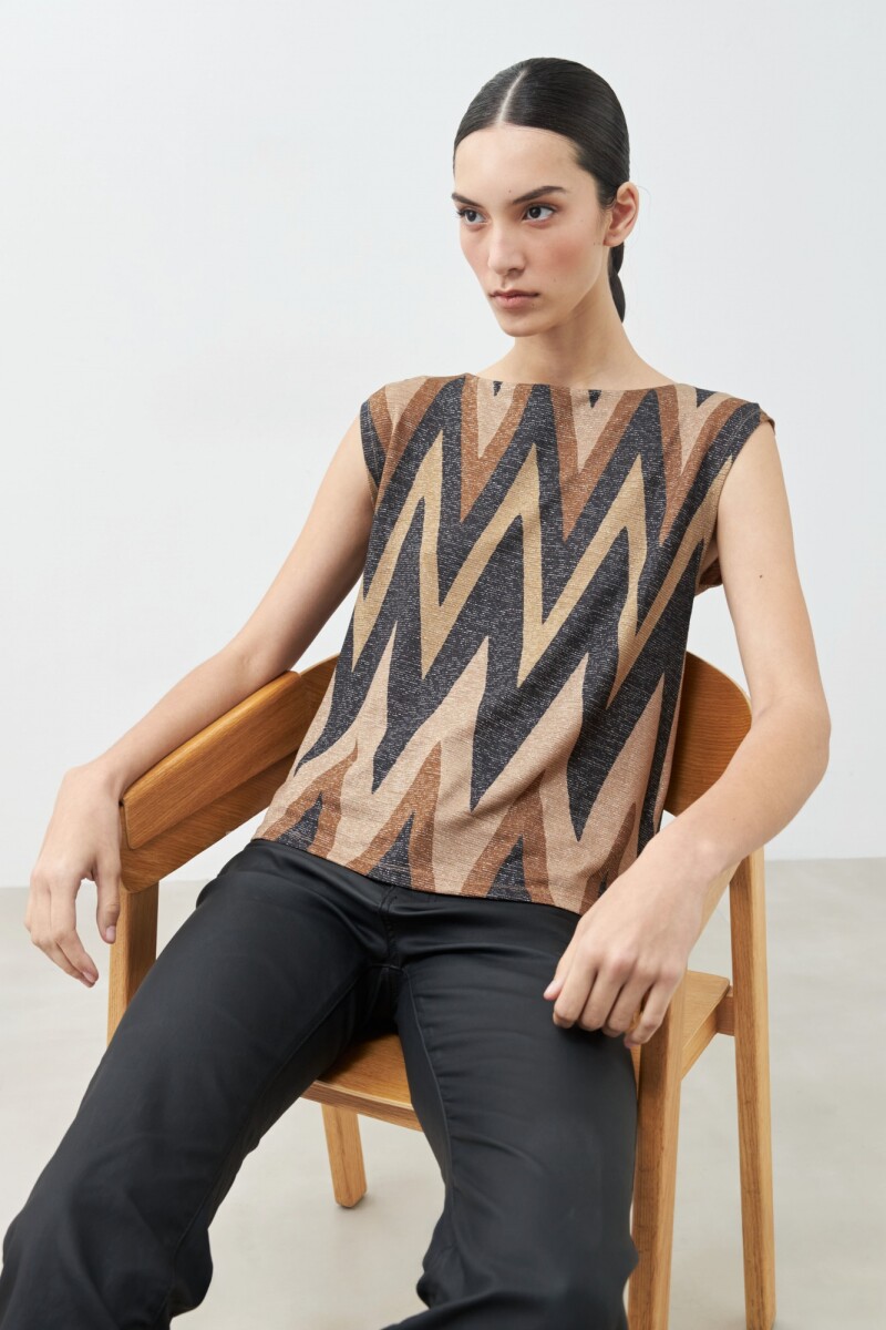 Blusa zig-zag - tostado 