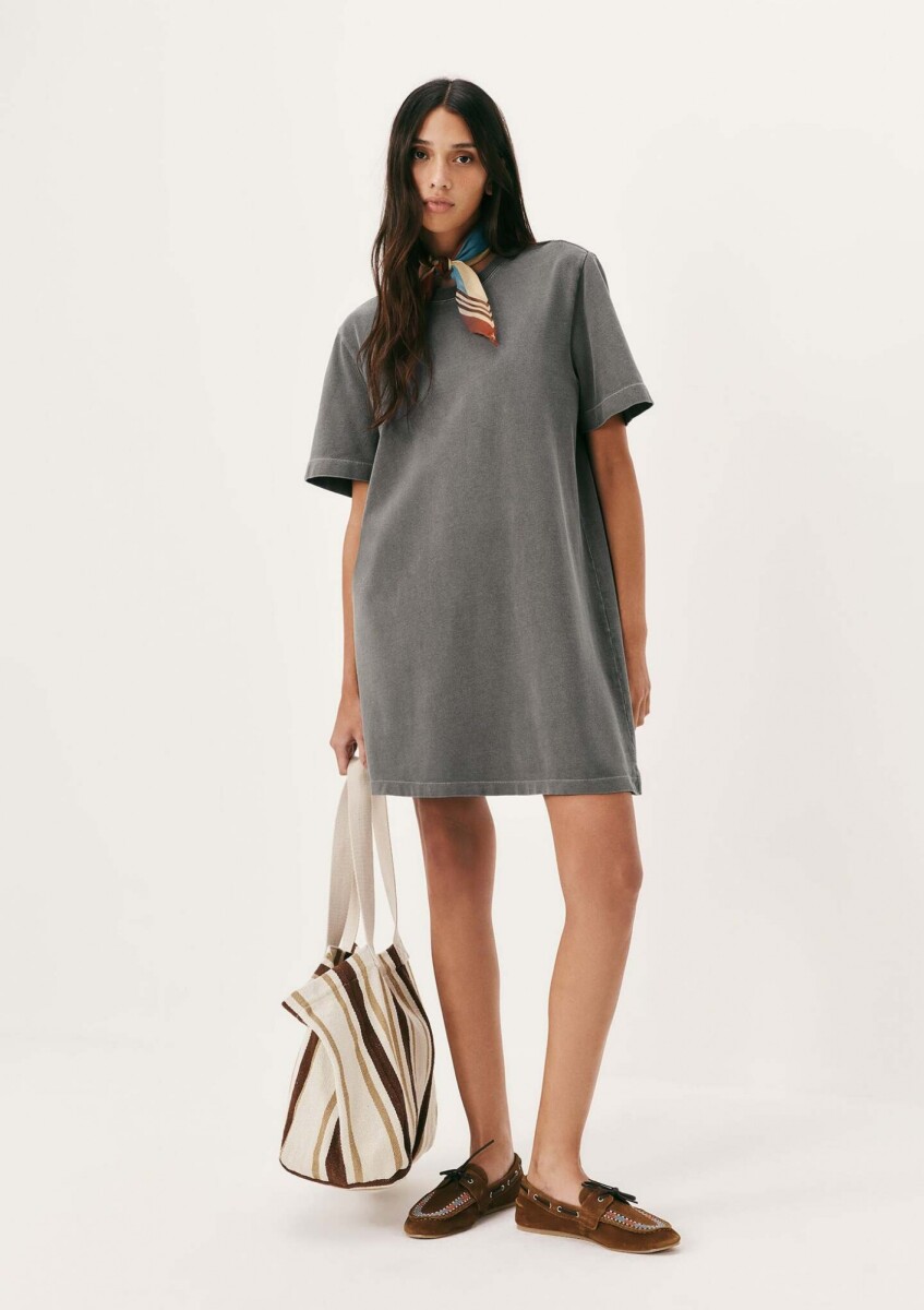 VESTIDO BÁSICO MANGA CORTA - GRIS 