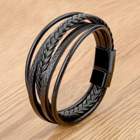Pulsera cuerina negra diseño trenzado Negro