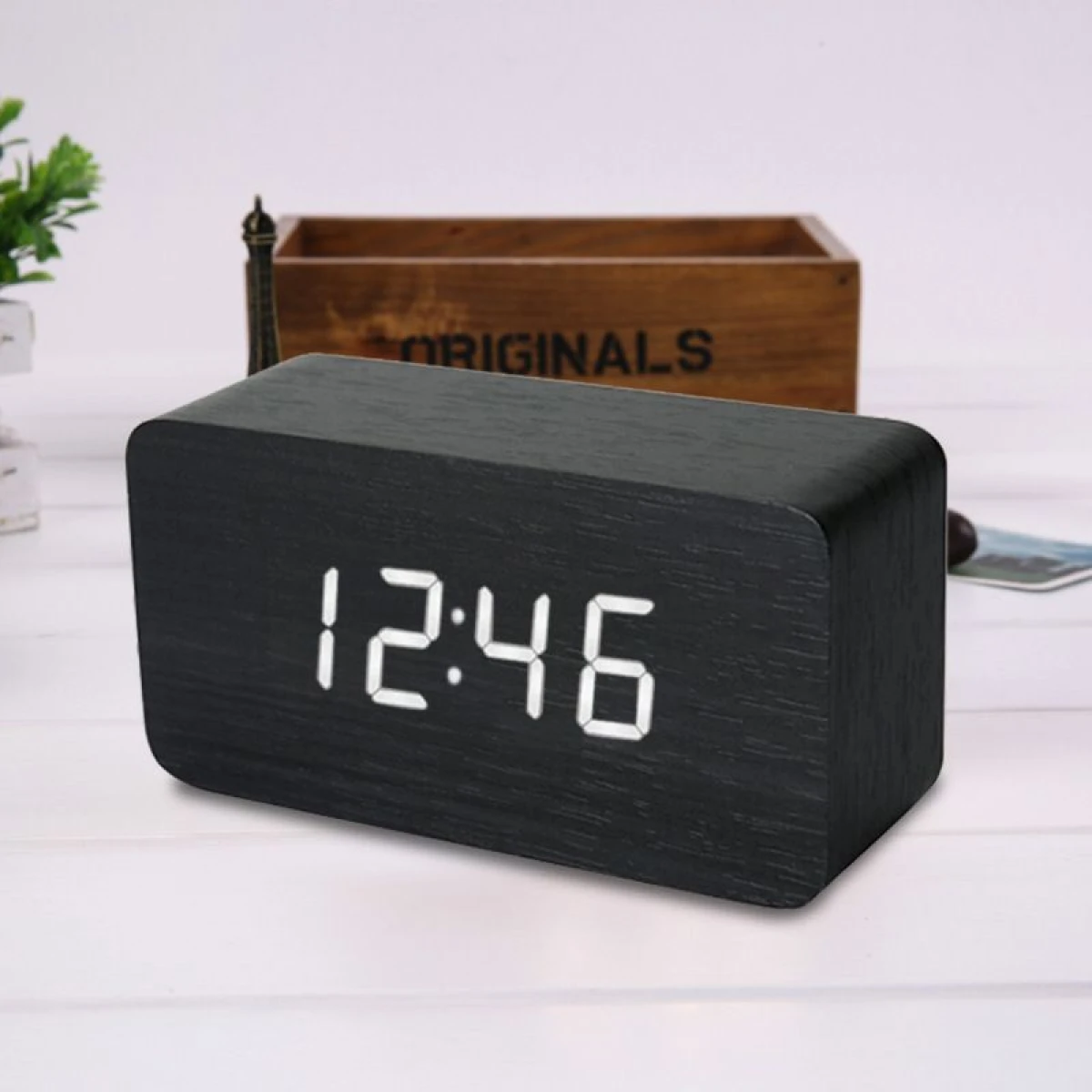 Reloj Despertador Digital Símil Madera Fecha/Temperatura 