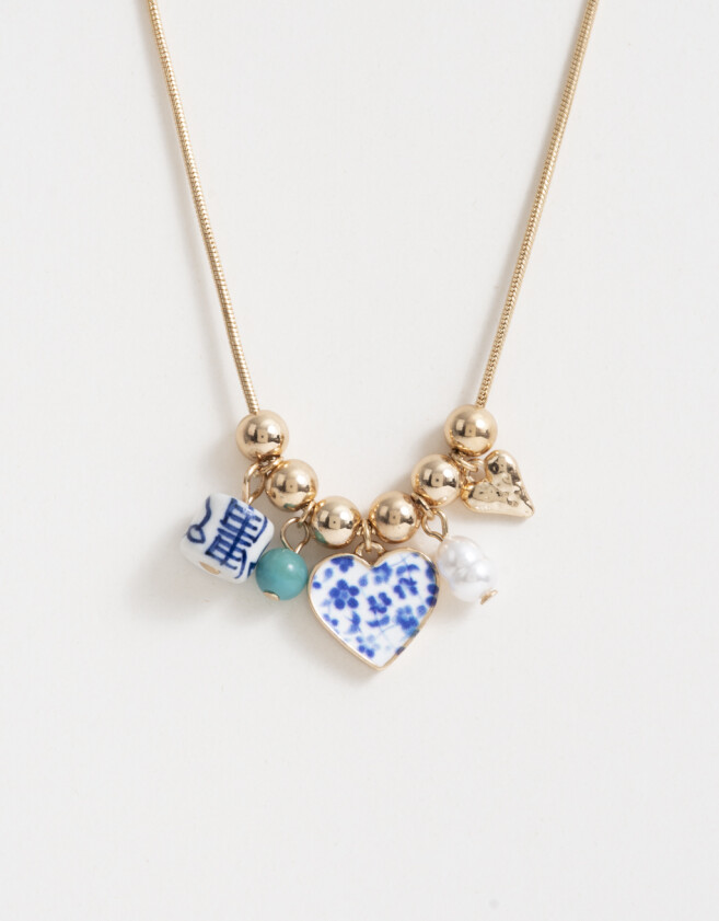 Collares Cortos Azul Collar Corto Multidijes - Dorado
