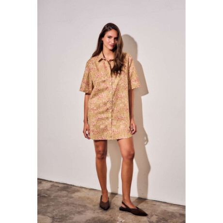 Vestido Camisero Con Lino Print