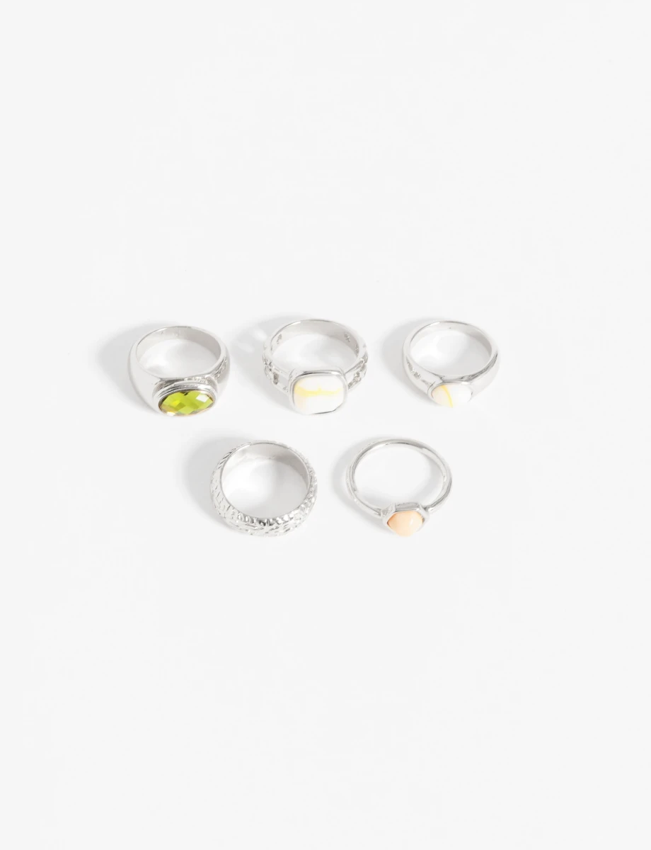 Set anillos piedra color - plateado 