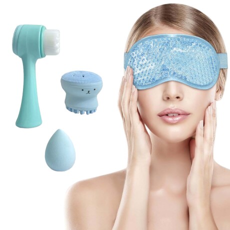 Set de Limpieza y Cuidado Facial + Antifaz de Gel Relajante Celeste