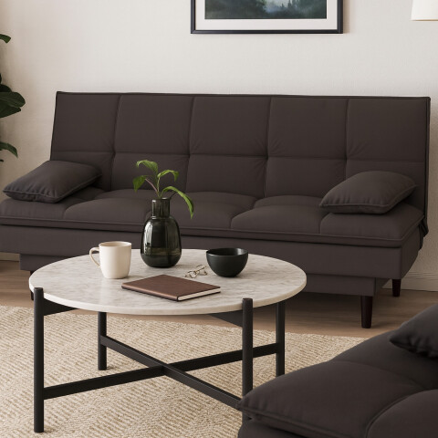 SILLON SOFACAMA LIVERPOOL con asiento reclinable en tela suede con cojines - Marrón SILLON SOFACAMA LIVERPOOL con asiento reclinable en tela suede con cojines - Marrón