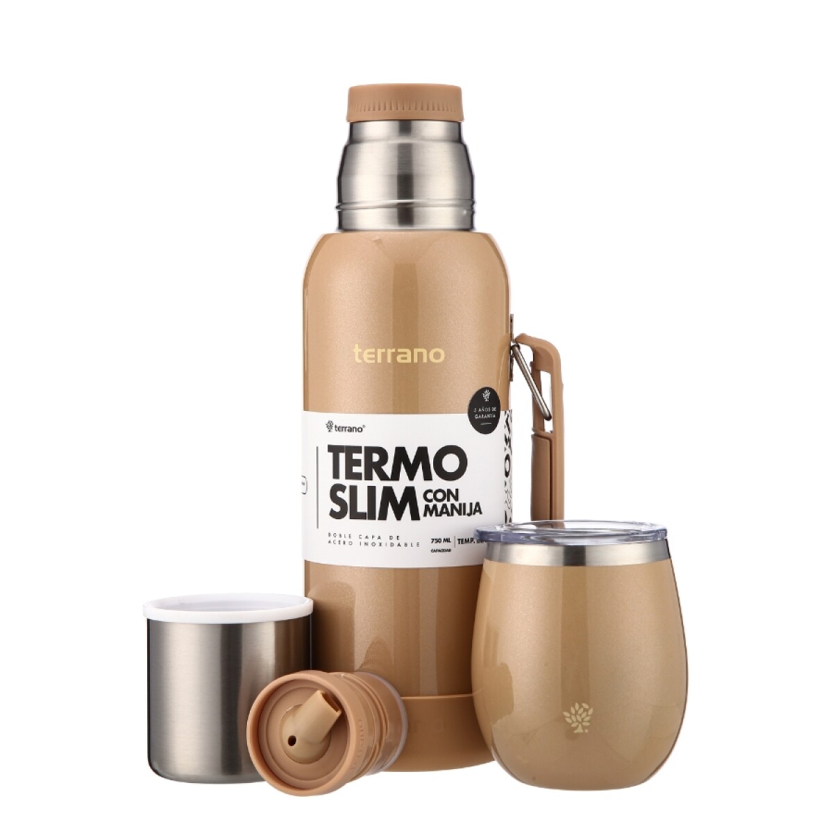kit termo 750ml base silicona + mate tapa oro 