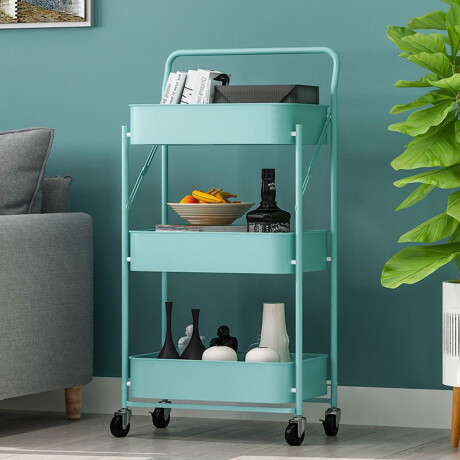 Carro Plegable Organizador Multiuso 3 Estantes Con Ruedas Verde