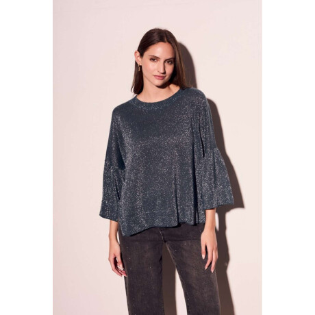 Sweater Manga Volados Lurex Petroleo