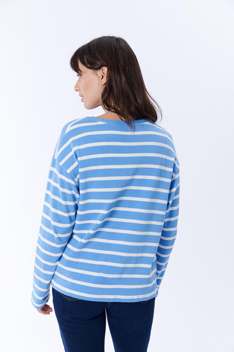 Remera manga larga rayas Celeste Y Crudo