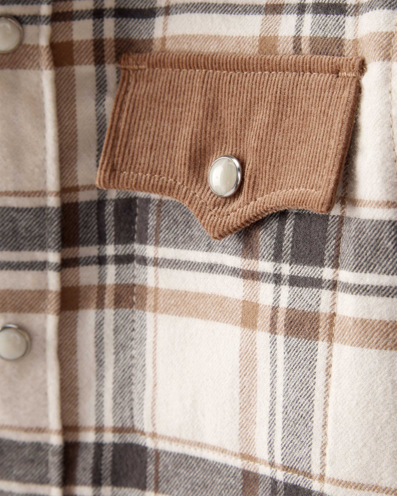 Camisa de franela con bolsillos de pana, diseño a cuadros Sin color