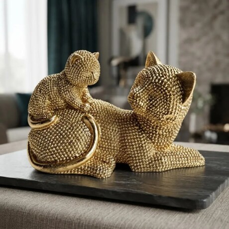 Adorno Gato Con Cría Dorado Adorno Gato Con Cría Dorado